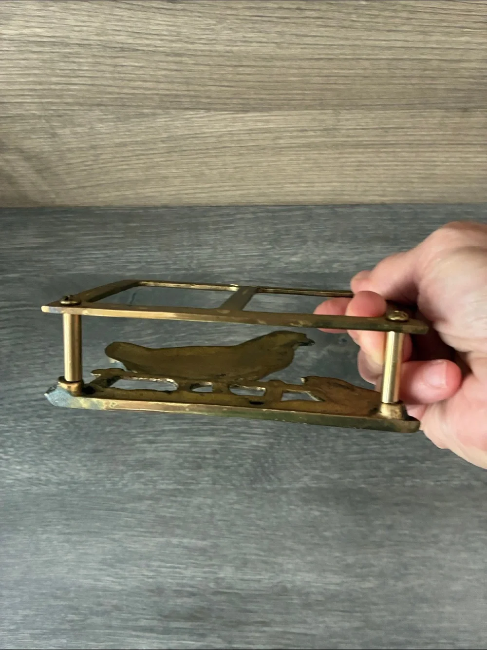 Vintage Farmhouse Brass Hen and Chick Napkin or Mail Holder
